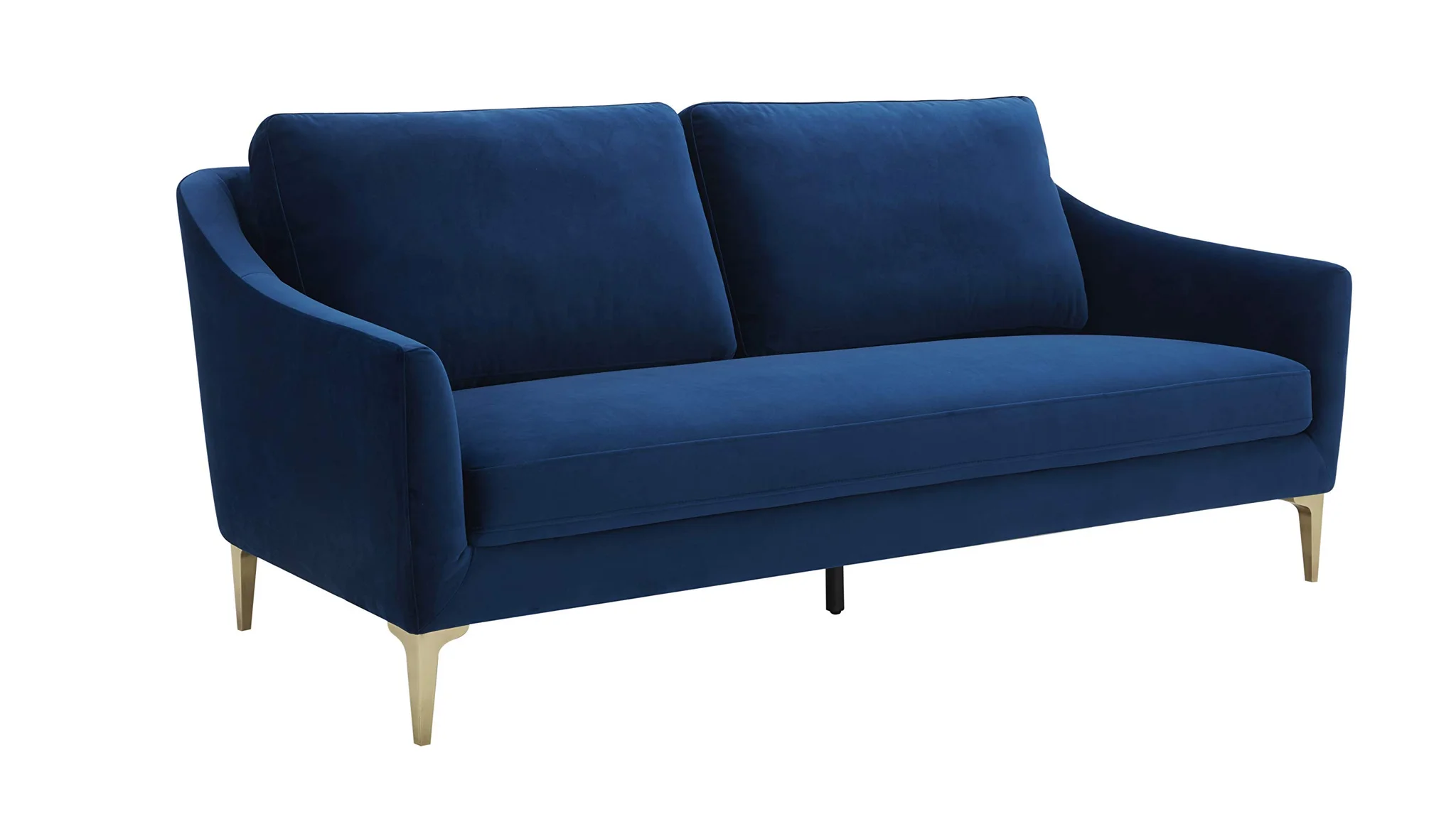 Blue Velvet Contemporary Sofa with Brass Legs