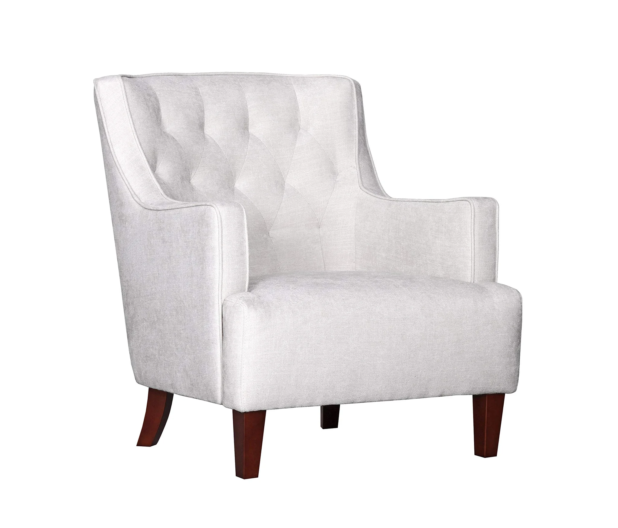 Tufted Wingback Accent Chair White Fabric Wood Legs