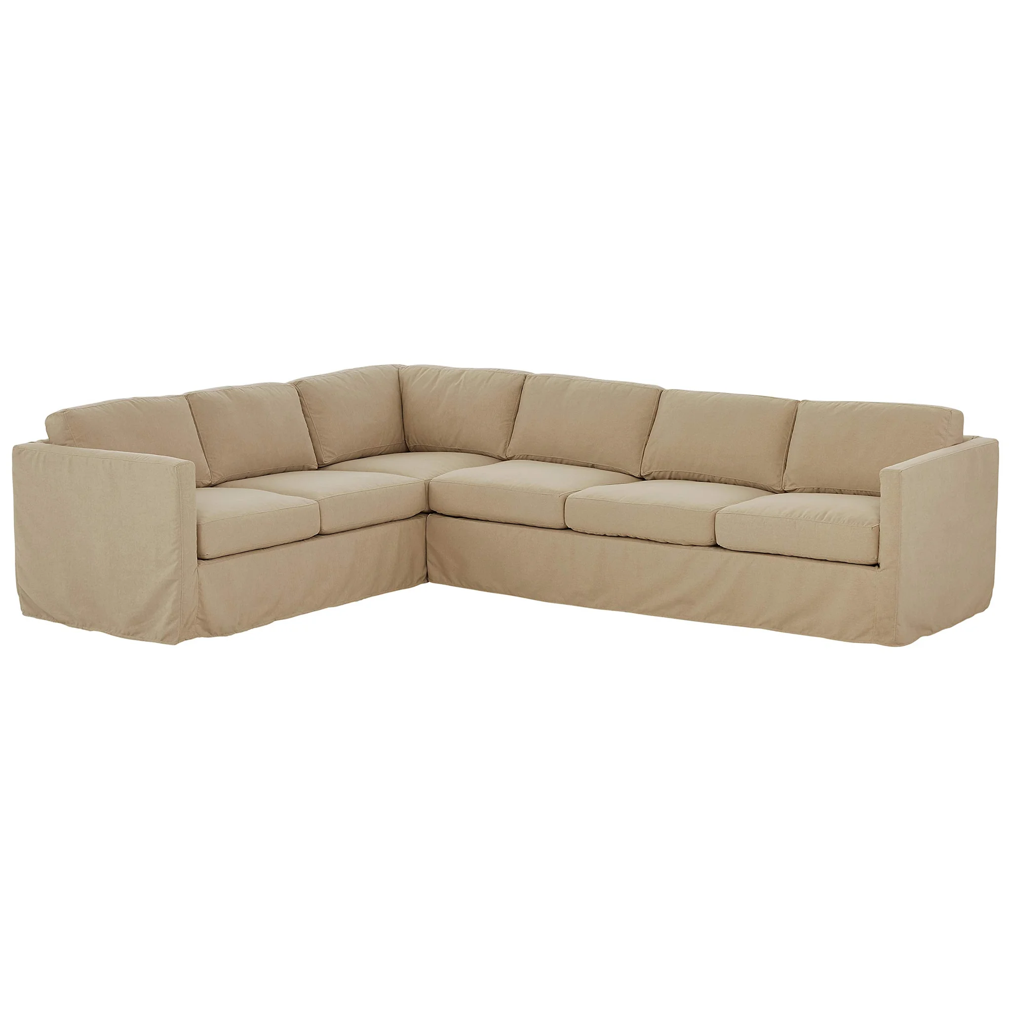 L-Shaped Sectional Sofa with Slipcover – Beige Linen Fabric