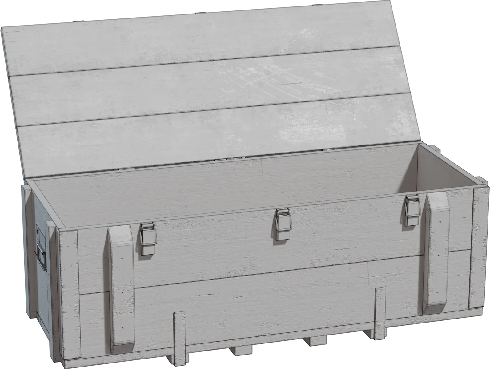 Military Wooden Crate with Metal Hardware – Open Lid, 3D model preview 1