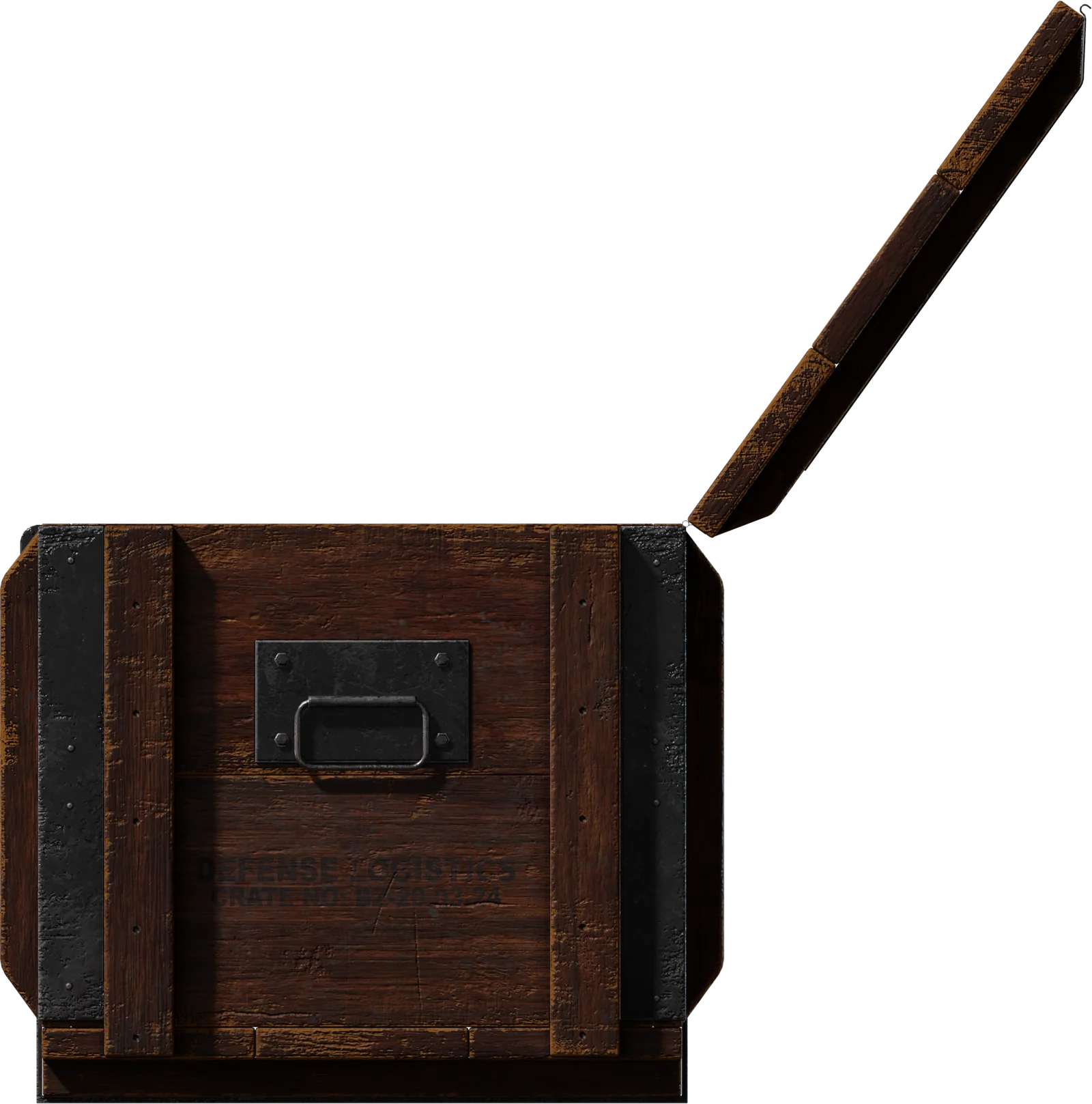 Military Wooden Crate with Metal Hardware – Open Lid, 3D model preview 3