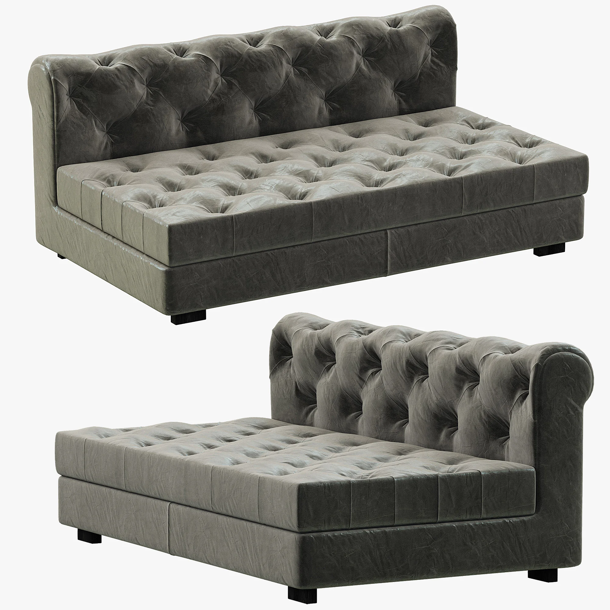 RH Modern Modena Chesterfield Leather Armless Sofa — 3D model preview 2
