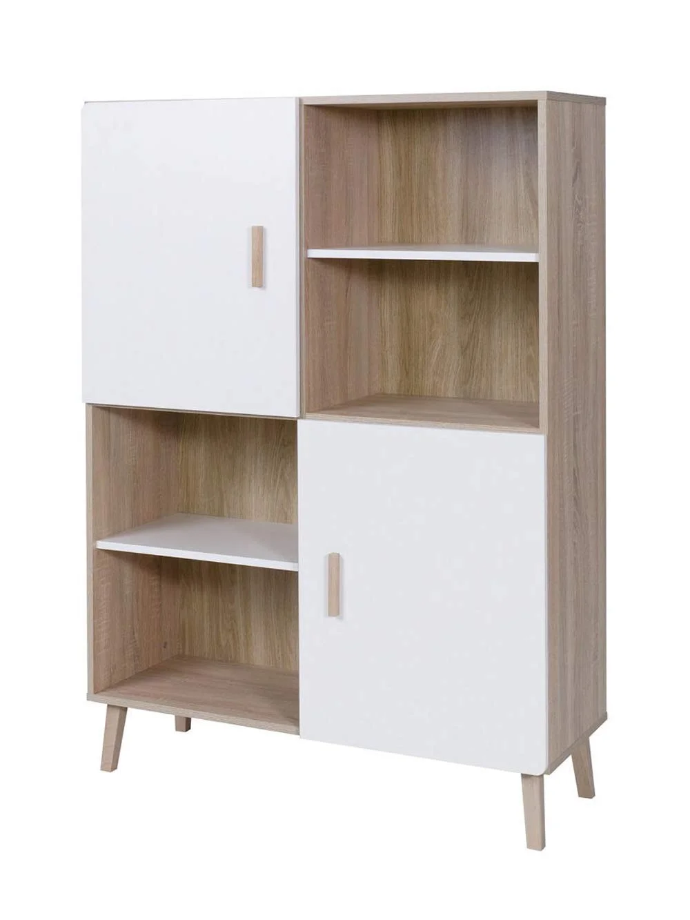 Scandinavian 2-Door Storage Cabinet with Open Shelves