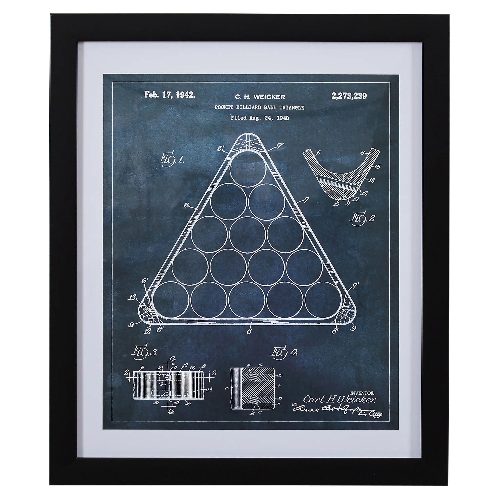 Vintage Billiard Rack Patent Print Framed Wall Art