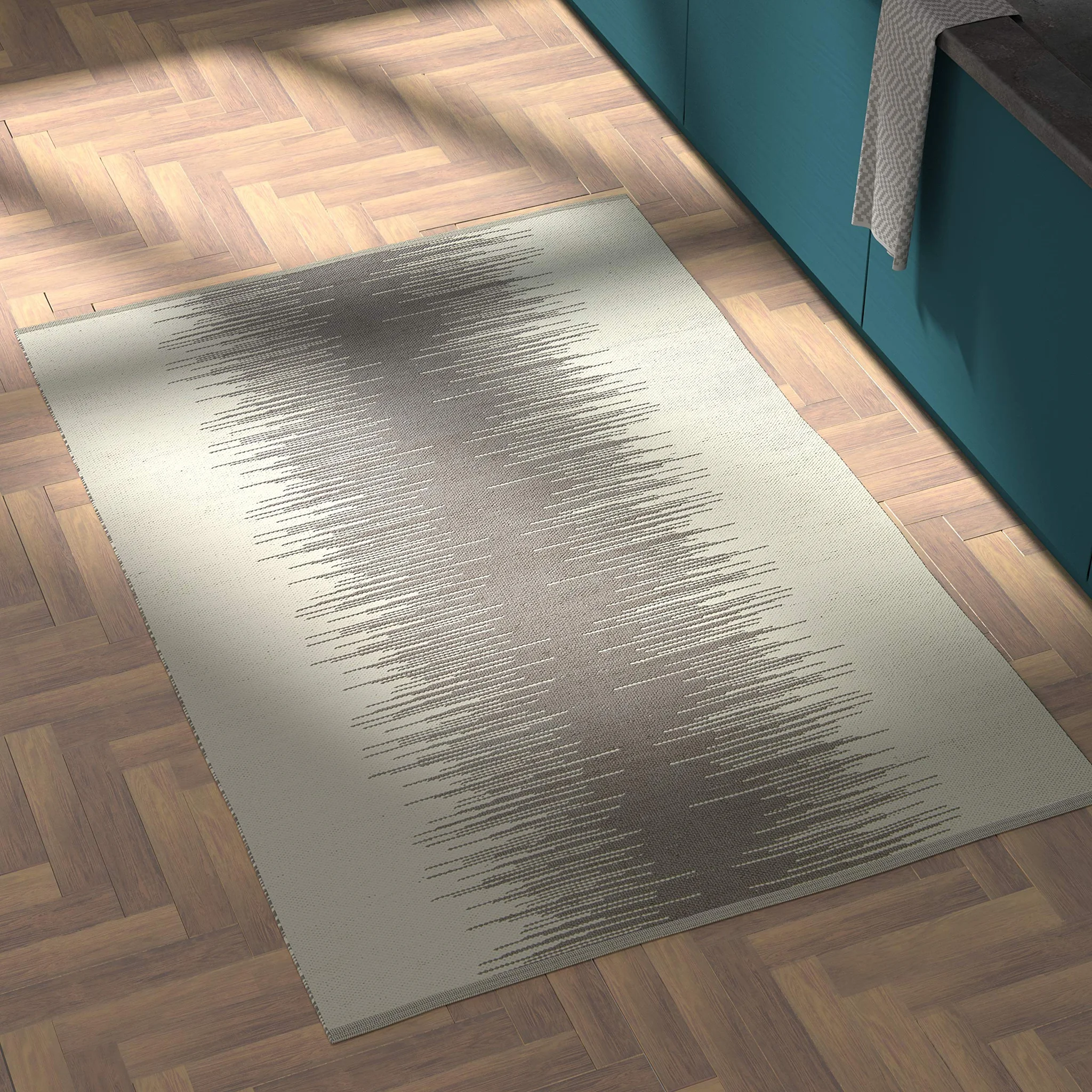 Modern Abstract Sound Wave Area Rug – Grey Neutral Wool Blend