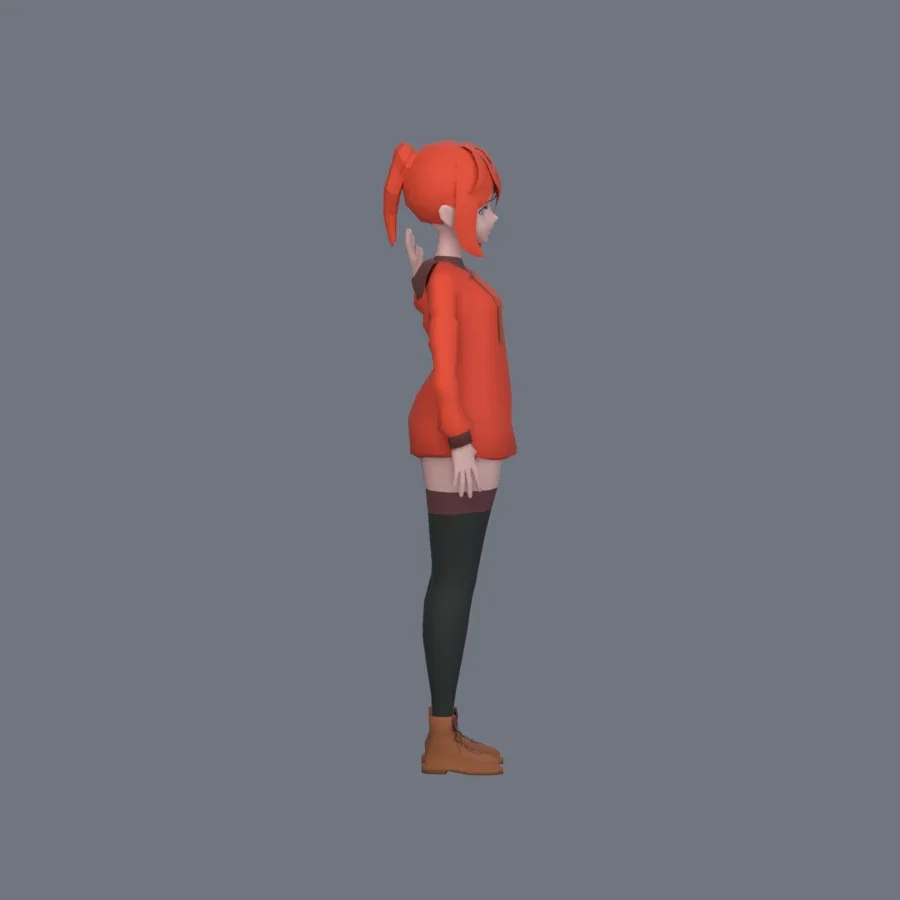 Stylized Anime Girl 01 Rigged, 3D model preview 1