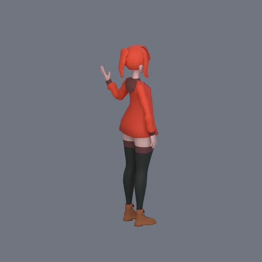 Stylized Anime Girl 01 Rigged, 3D model preview 2