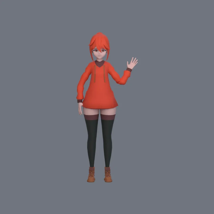 Stylized Anime Girl 01 Rigged, 3D model preview 3