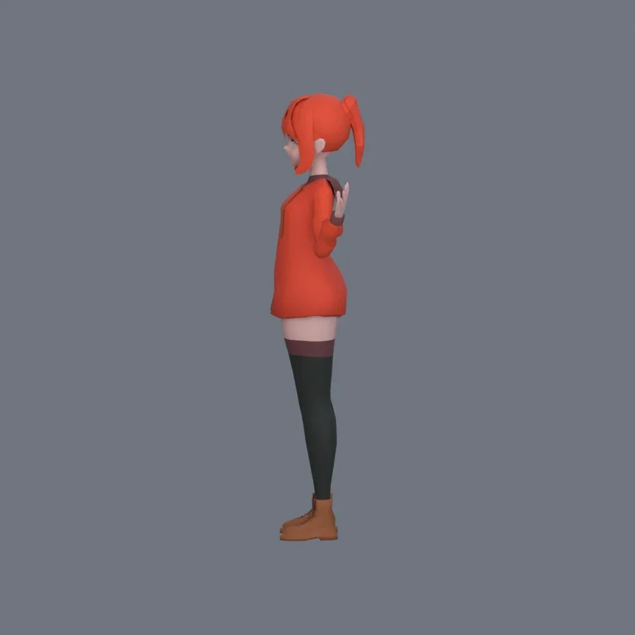 Stylized Anime Girl 01 Rigged, 3D model preview 4