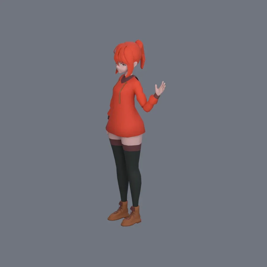 Stylized Anime Girl 01 Rigged, 3D model preview 6