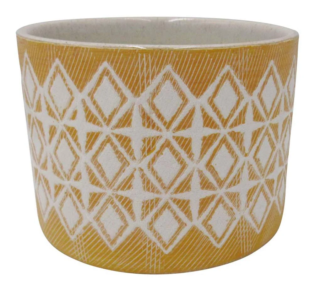 Geometric Ceramic Planter Golden Yellow Stoneware Pot