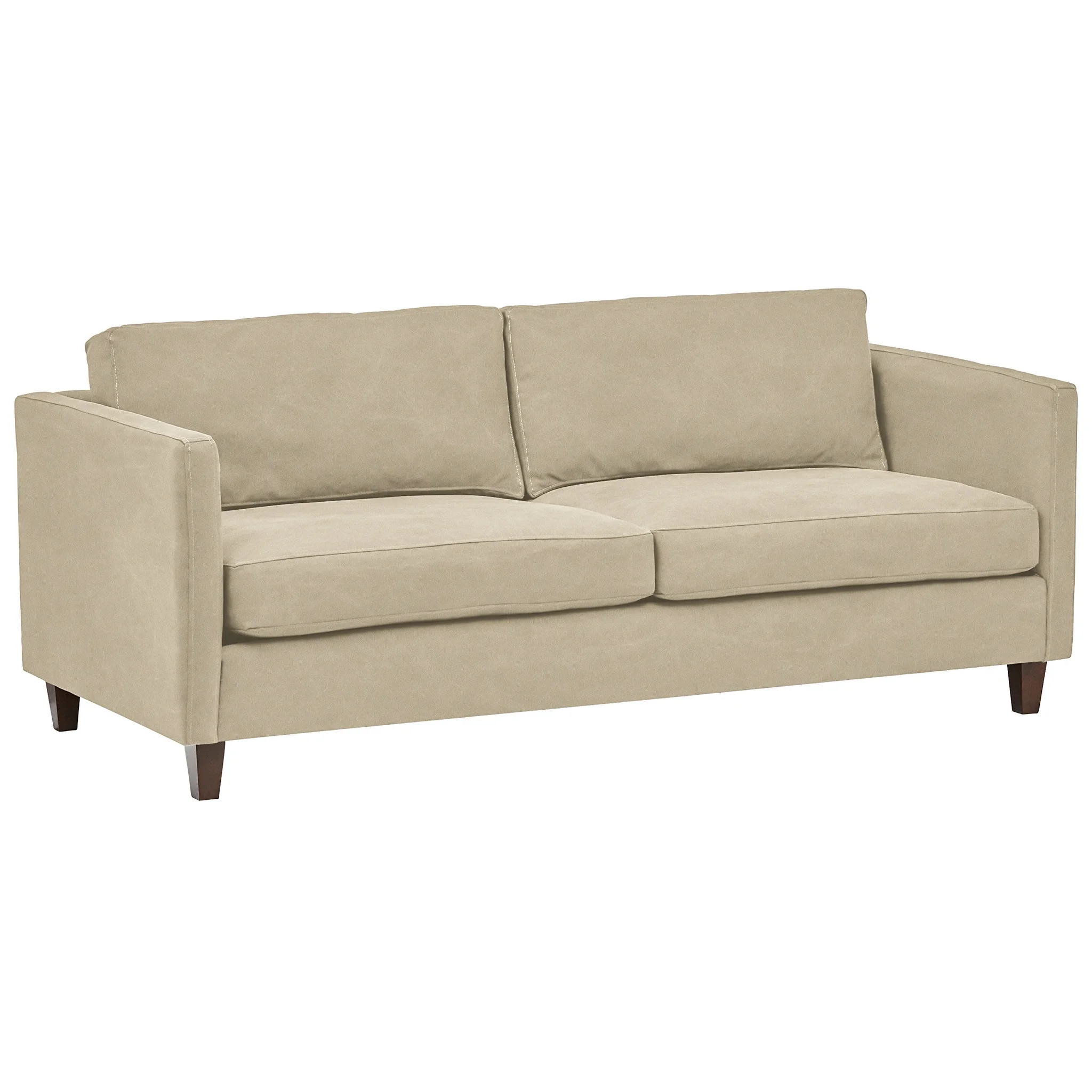 Modern Beige Fabric Two-Seater Sofa with Wooden Legs