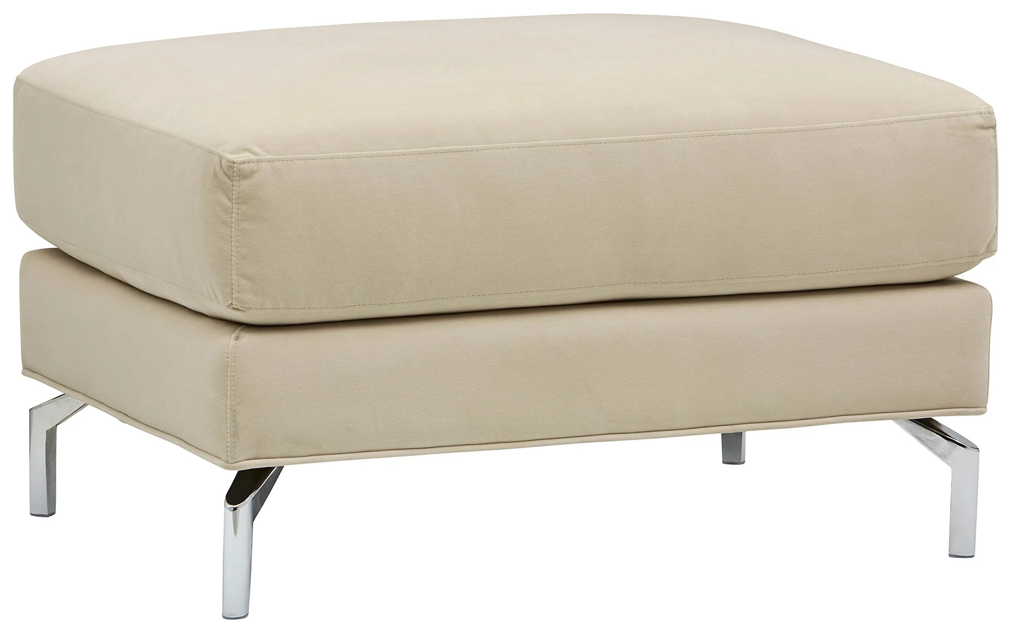 Modern Cream Leather Ottoman with Chrome Legs