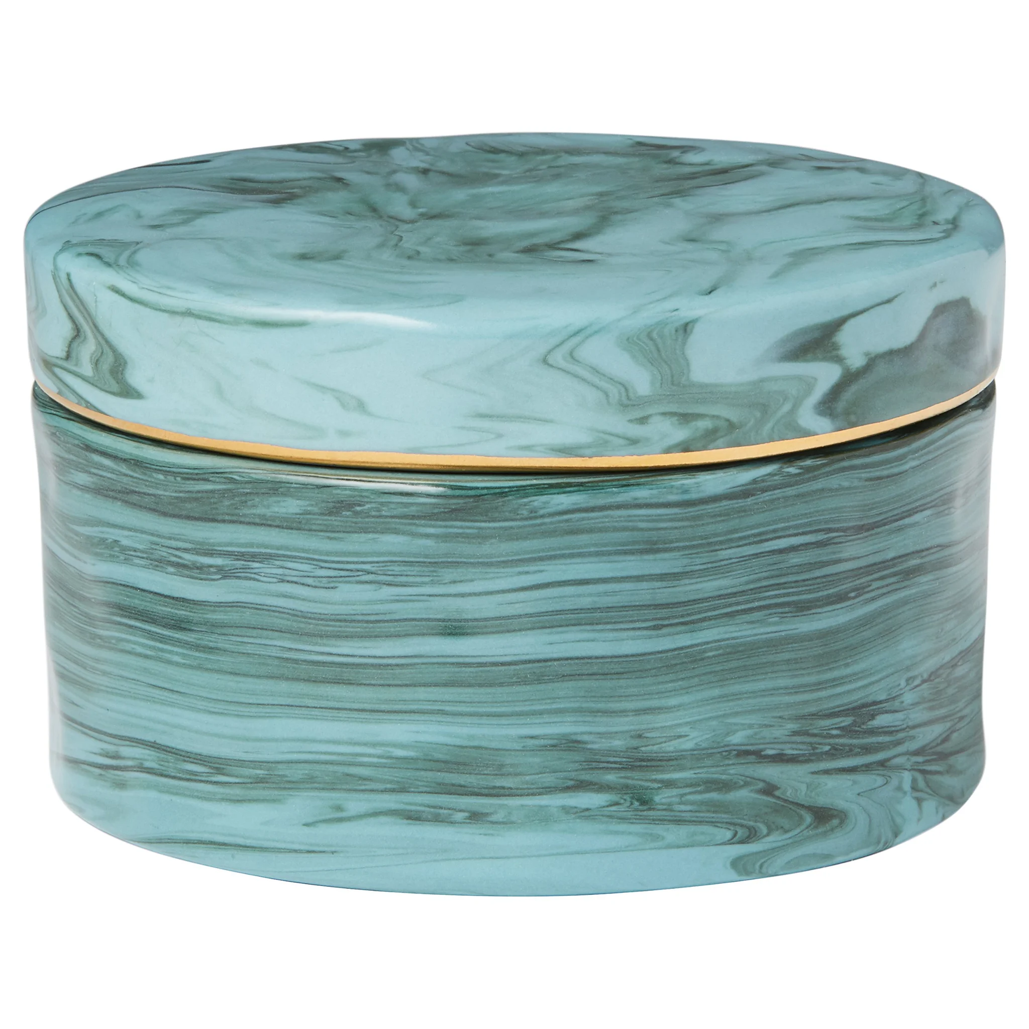 Green Marble Porcelain Jewelry Box with Gold Trim