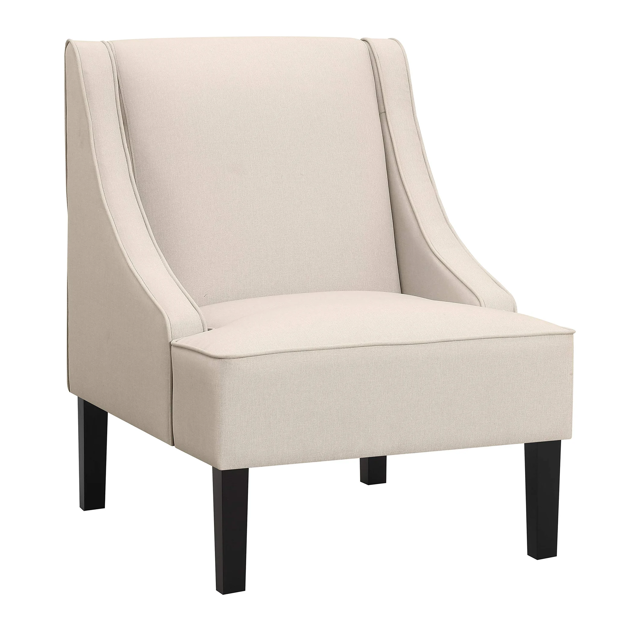 Modern Swoop Arm Accent Chair – Cream Linen Upholstery with Dark Wood Legs