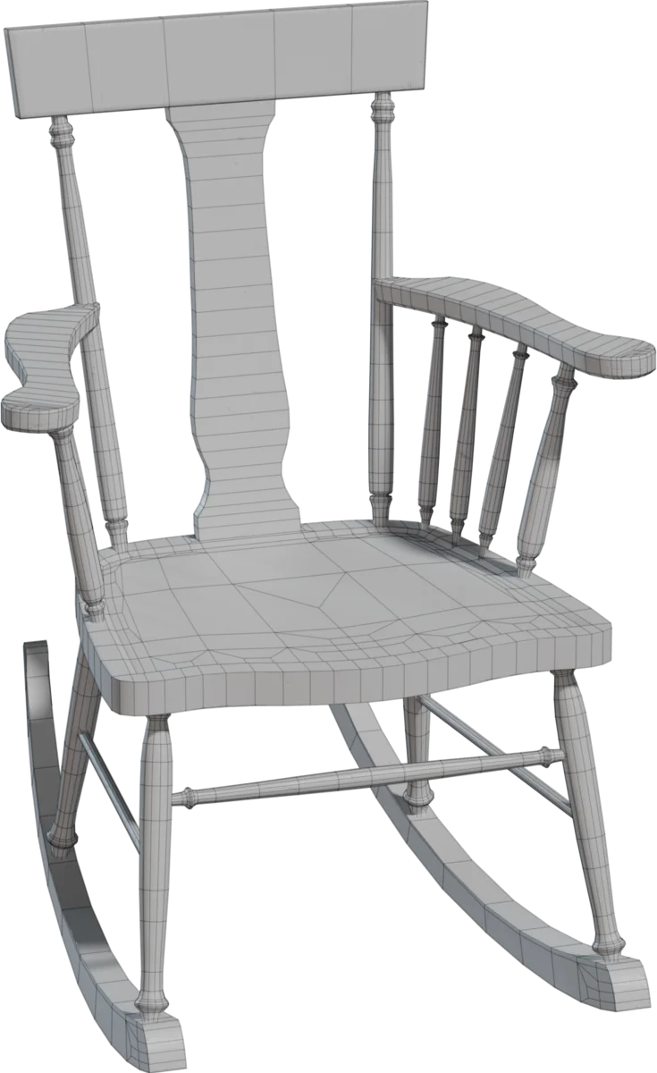Vintage Wooden Rocking Chair, 3D model preview 1