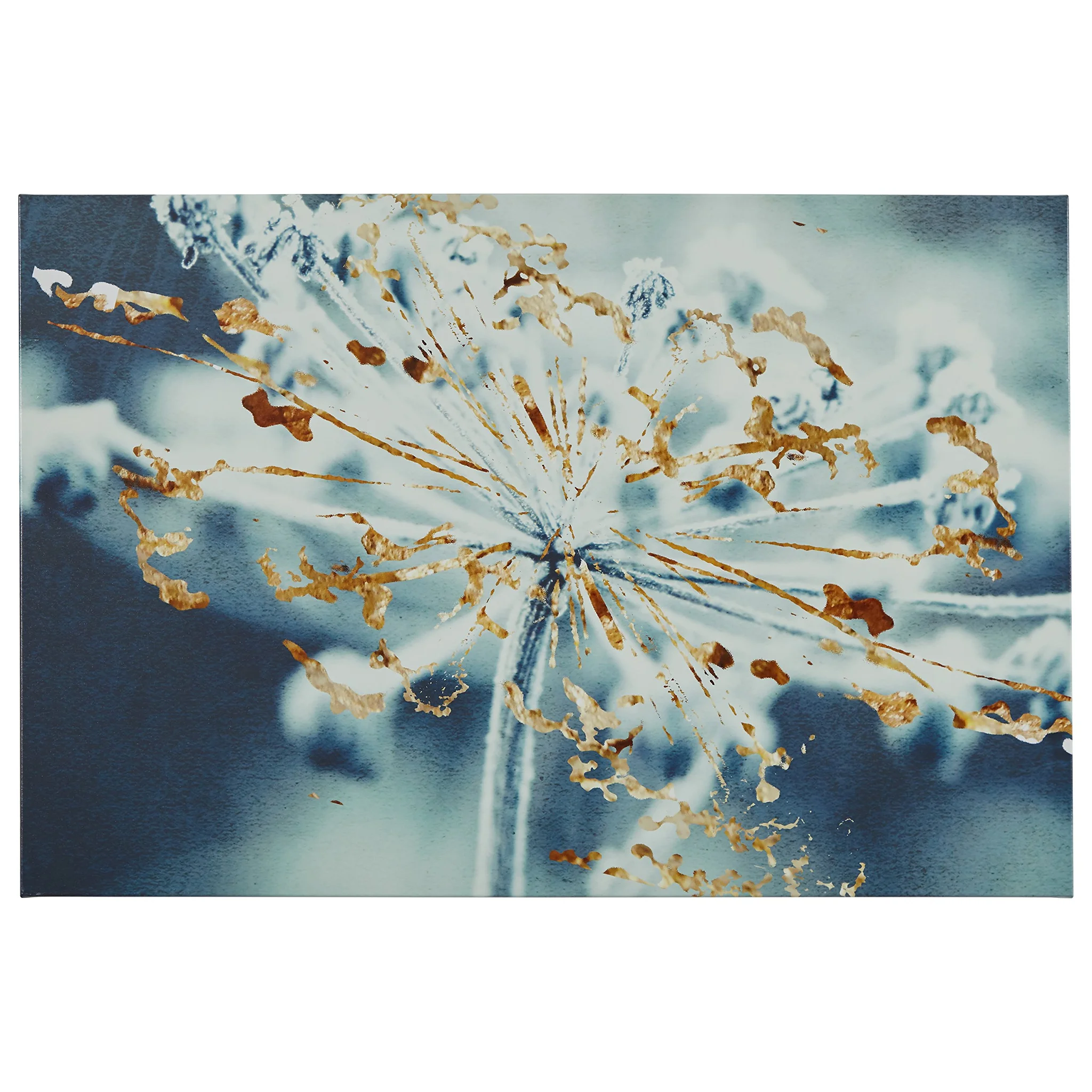 Turquoise Blue and Gold Metallic Flower Duotone Canvas Wall Art