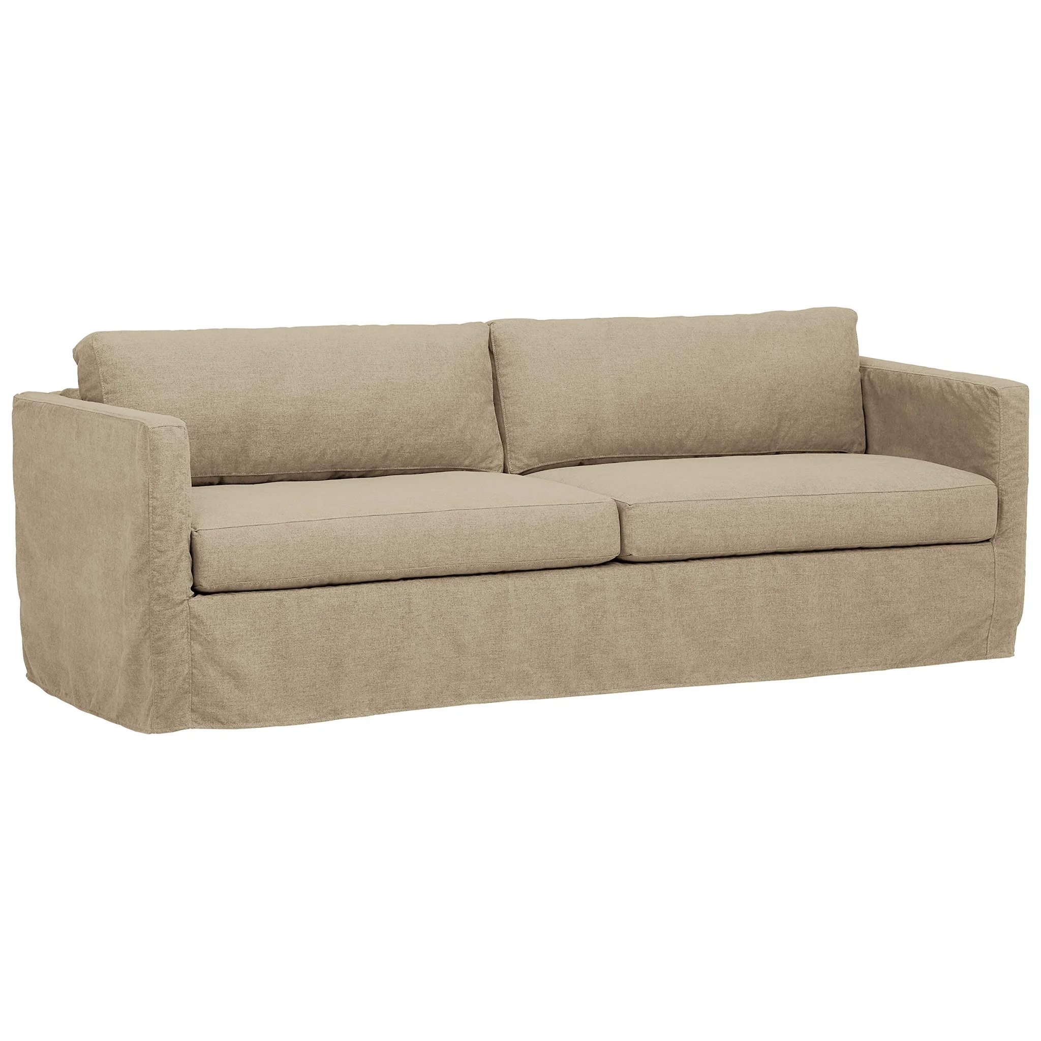 Slipcover Sofa with Beige Linen Fabric – Transitional Style 3-Seater Couch