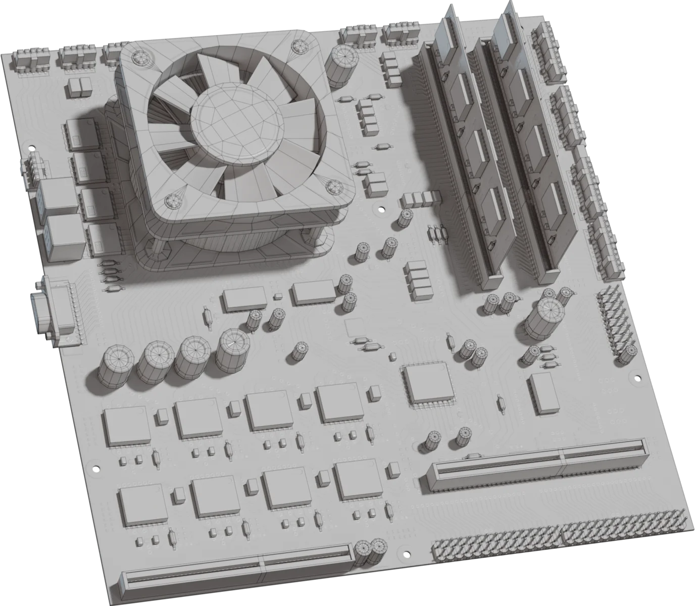 Detailed Computer Motherboard with CPU Cooler — 3D model preview 1