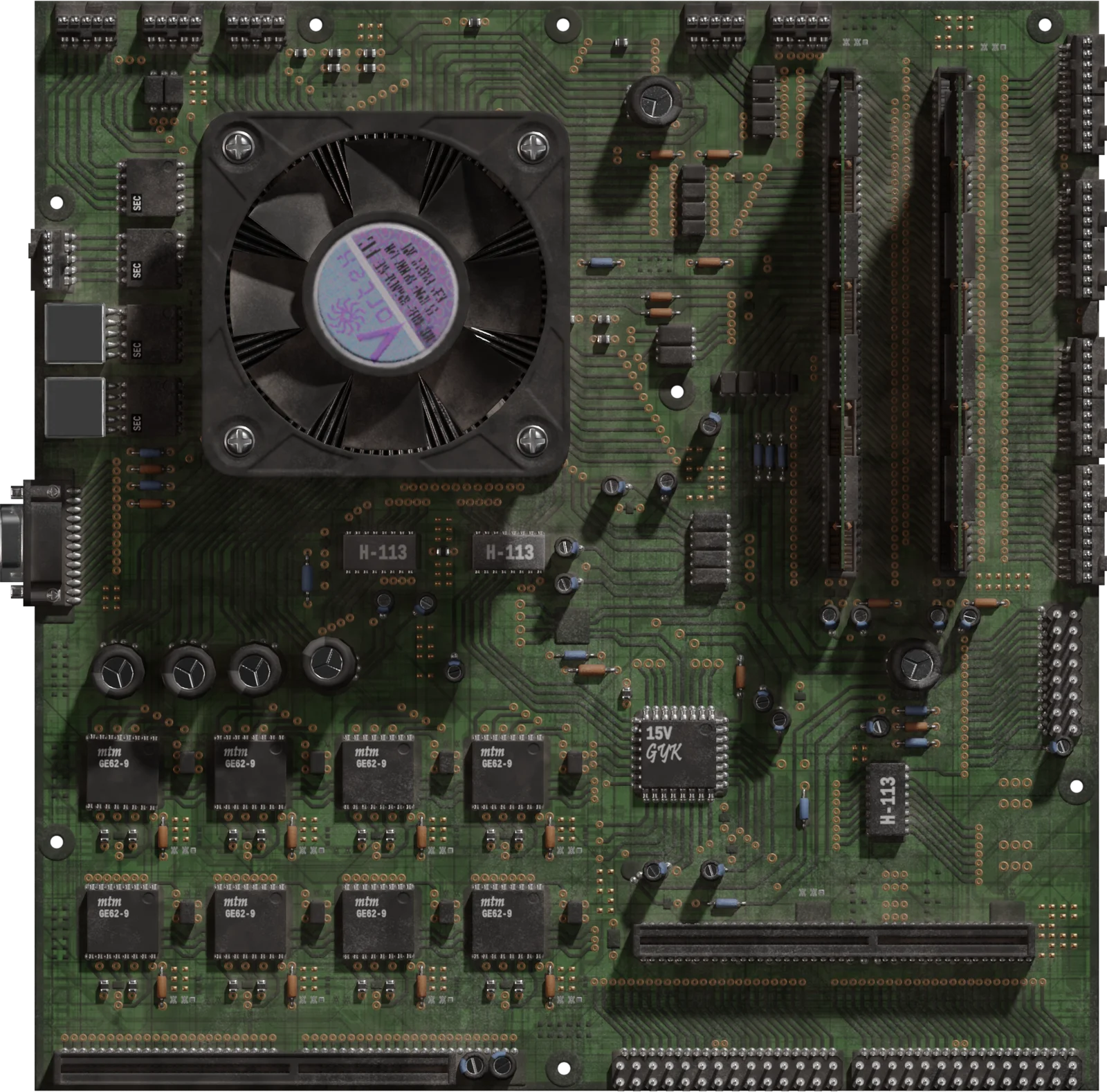 Detailed Computer Motherboard with CPU Cooler — 3D model preview 2