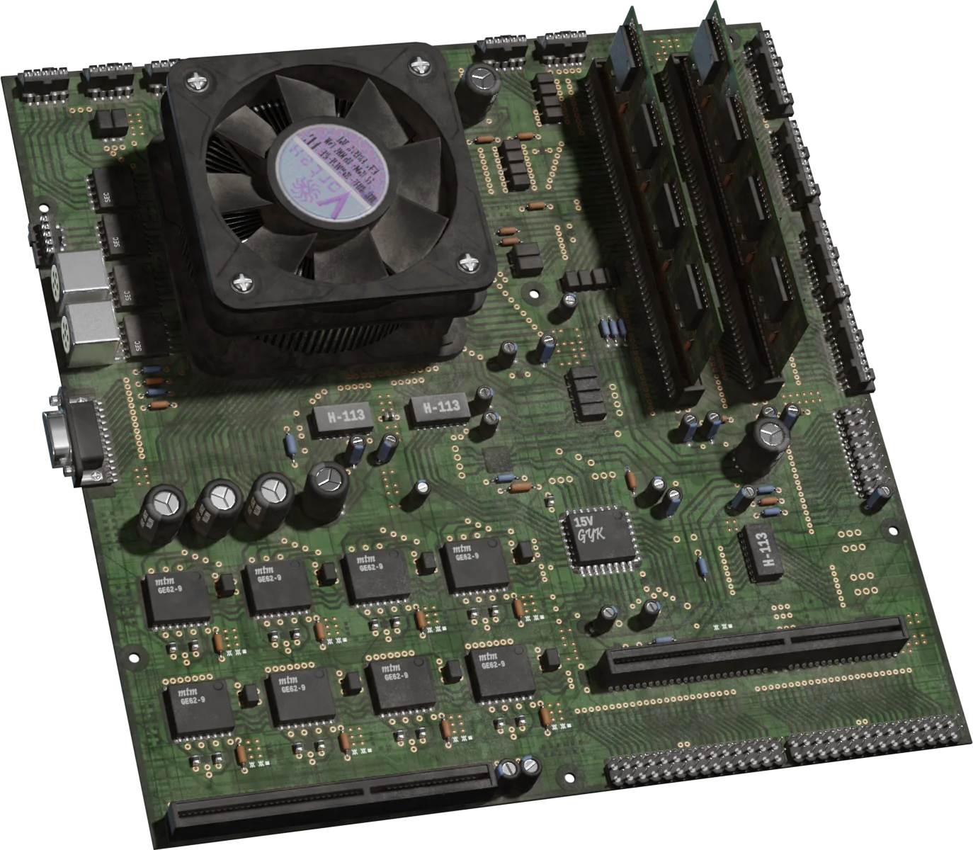 Detailed Computer Motherboard with CPU Cooler