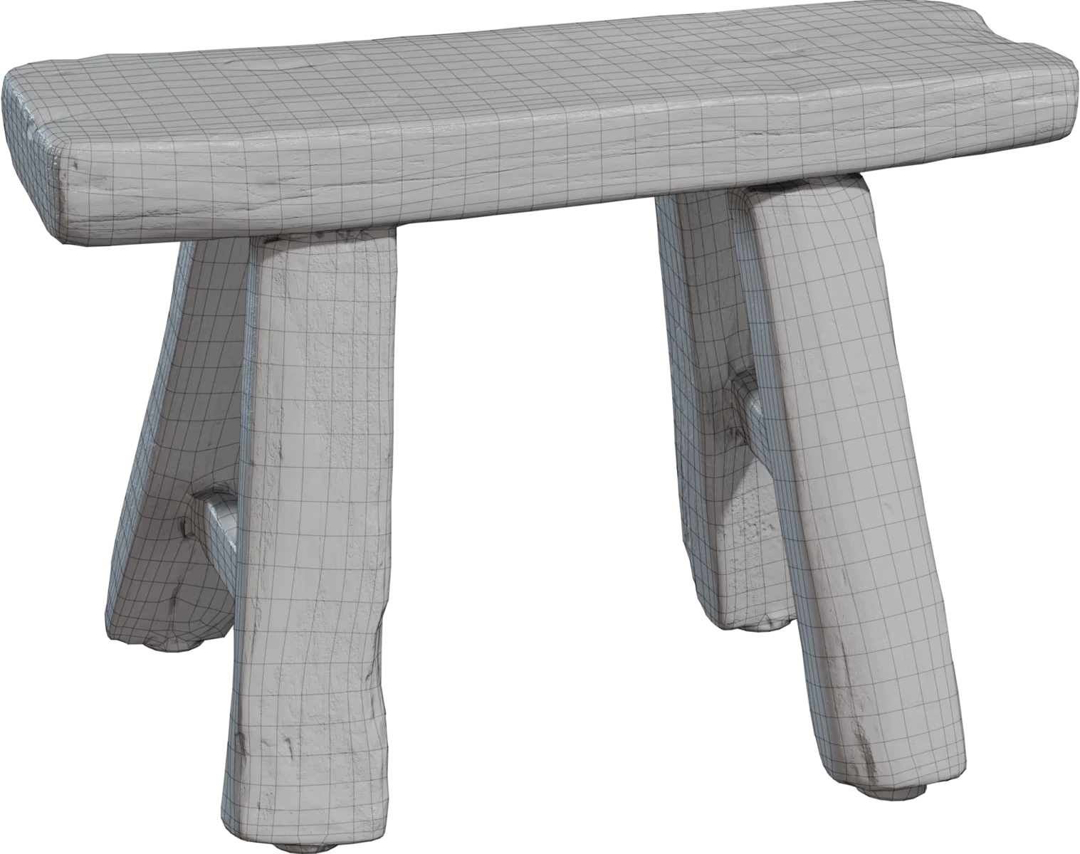 Rustic Wooden Stool, 3D model preview 1