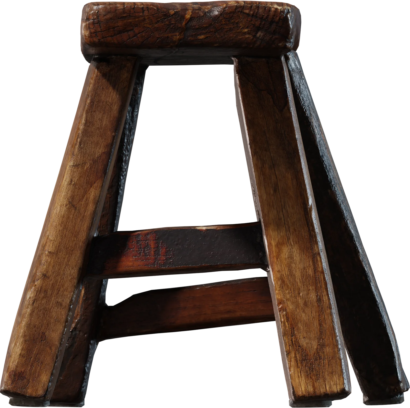 Rustic Wooden Stool, 3D model preview 3