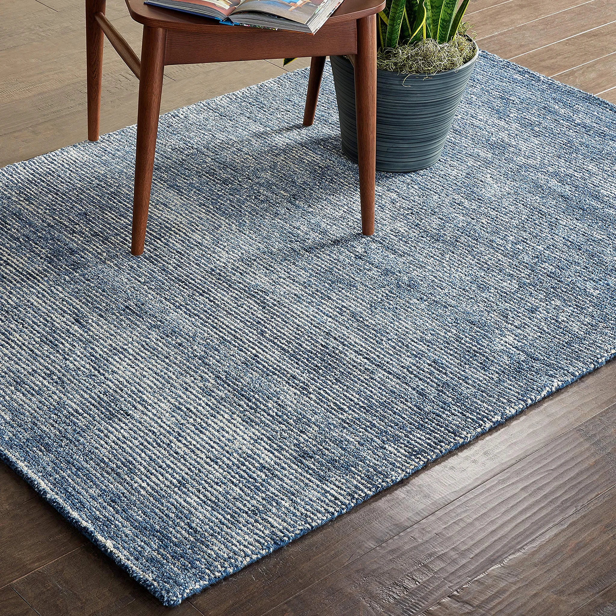 Contemporary Striated Jute Area Rug - Aegean Blue