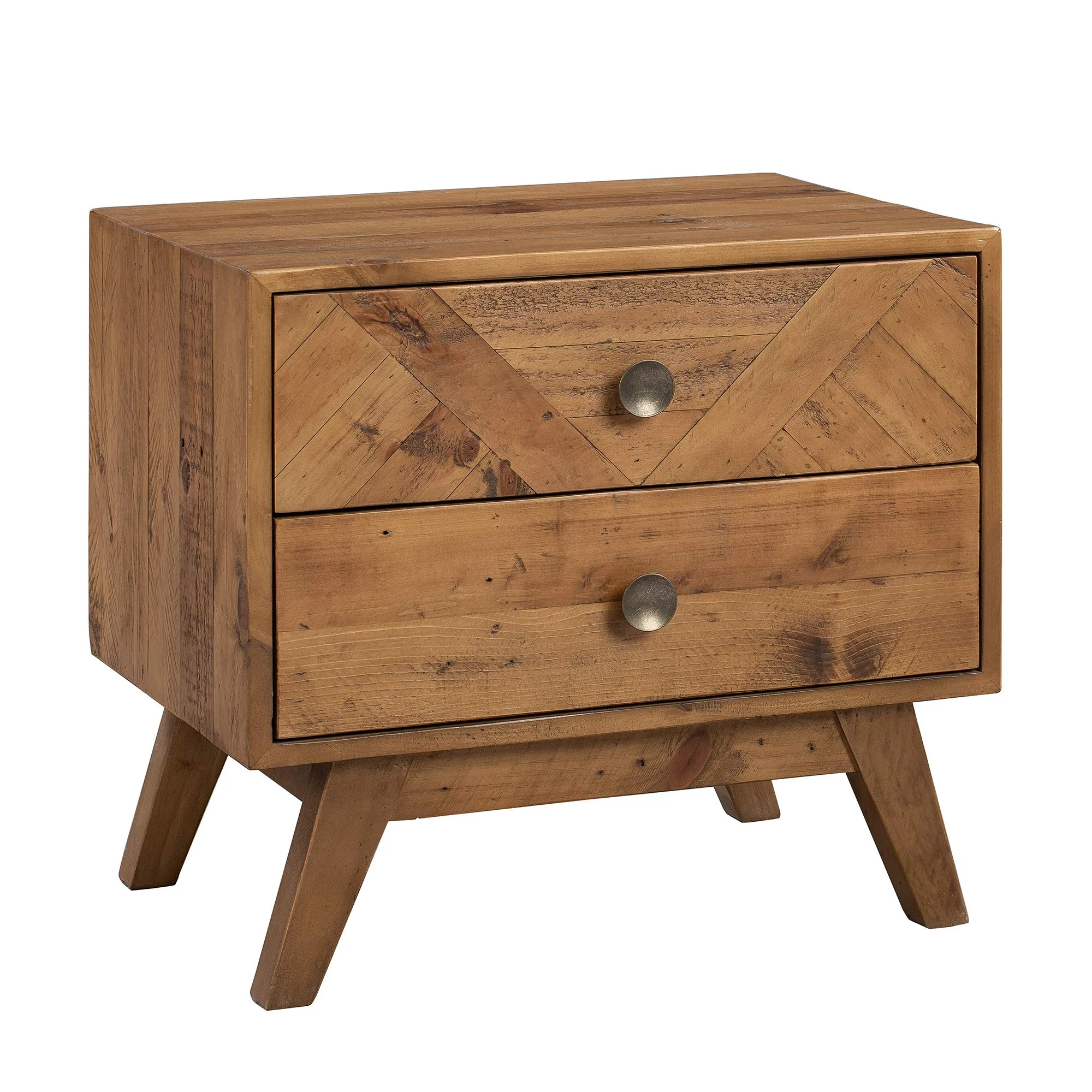 Mid-Century Farmhouse Solid Wood Nightstand with 2 Drawers