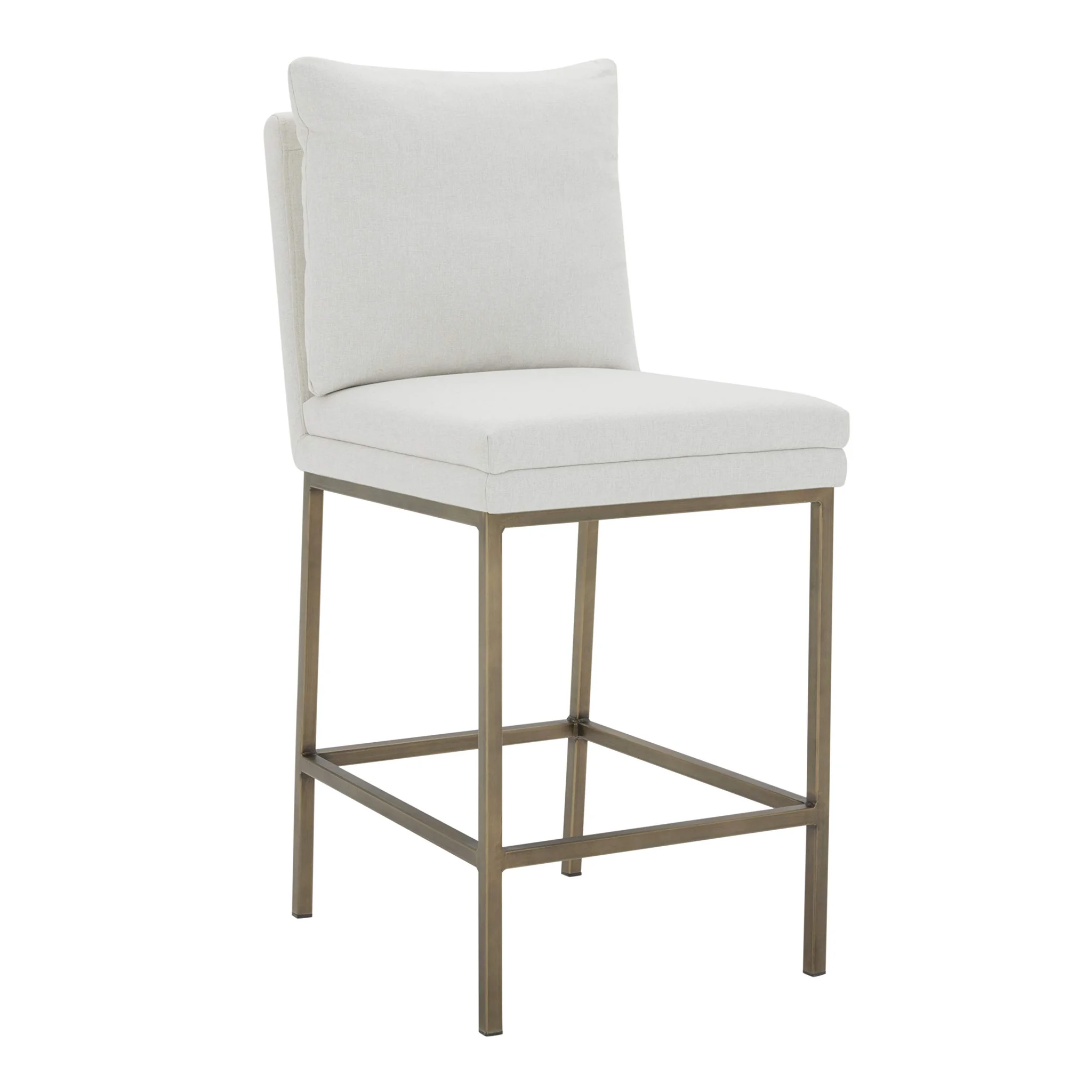 Modern Upholstered Counter-Height Barstool with Brass Metal Frame