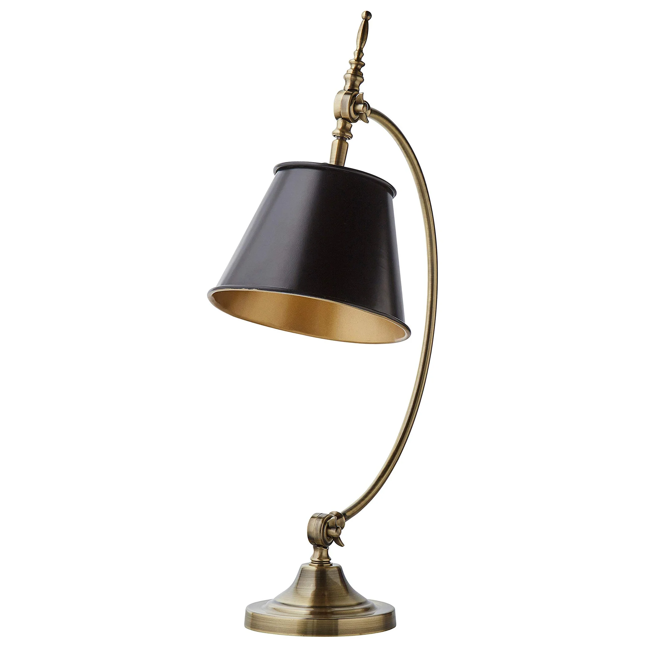 Amazon Brand – Stone & Beam Vintage Antique Arc Table Desk Lamp With LED Light Bulb - 19.5 x 10 x 25 Inches, Brass and Black