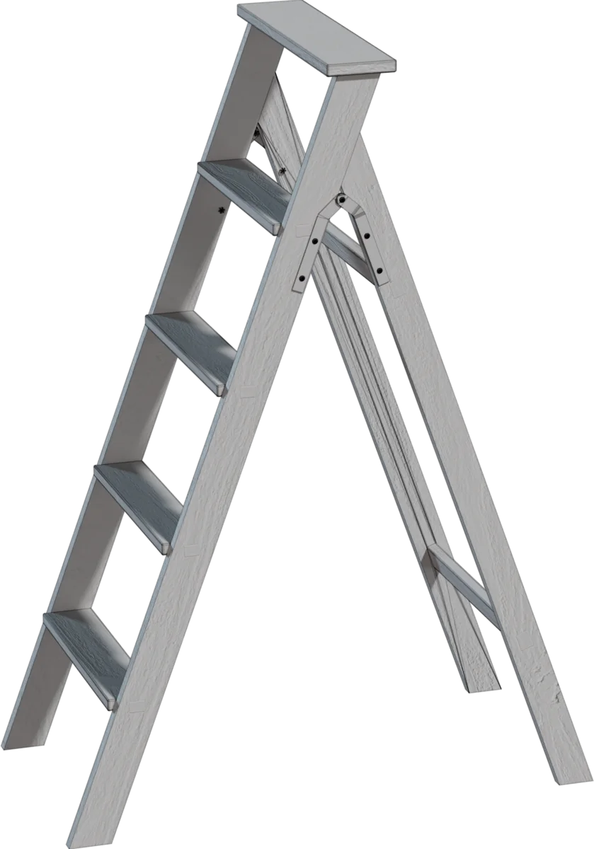 Rustic Wooden Step Ladder, 3D model preview 1