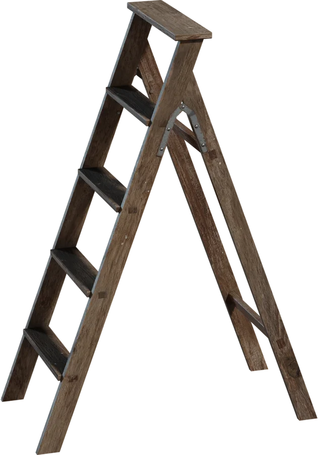 Rustic Wooden Step Ladder, 3D model preview 5
