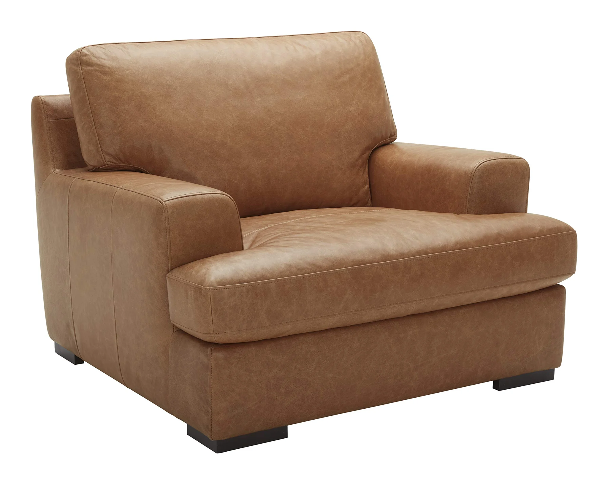 Oversized Cognac Leather Accent Armchair with Hardwood Frame