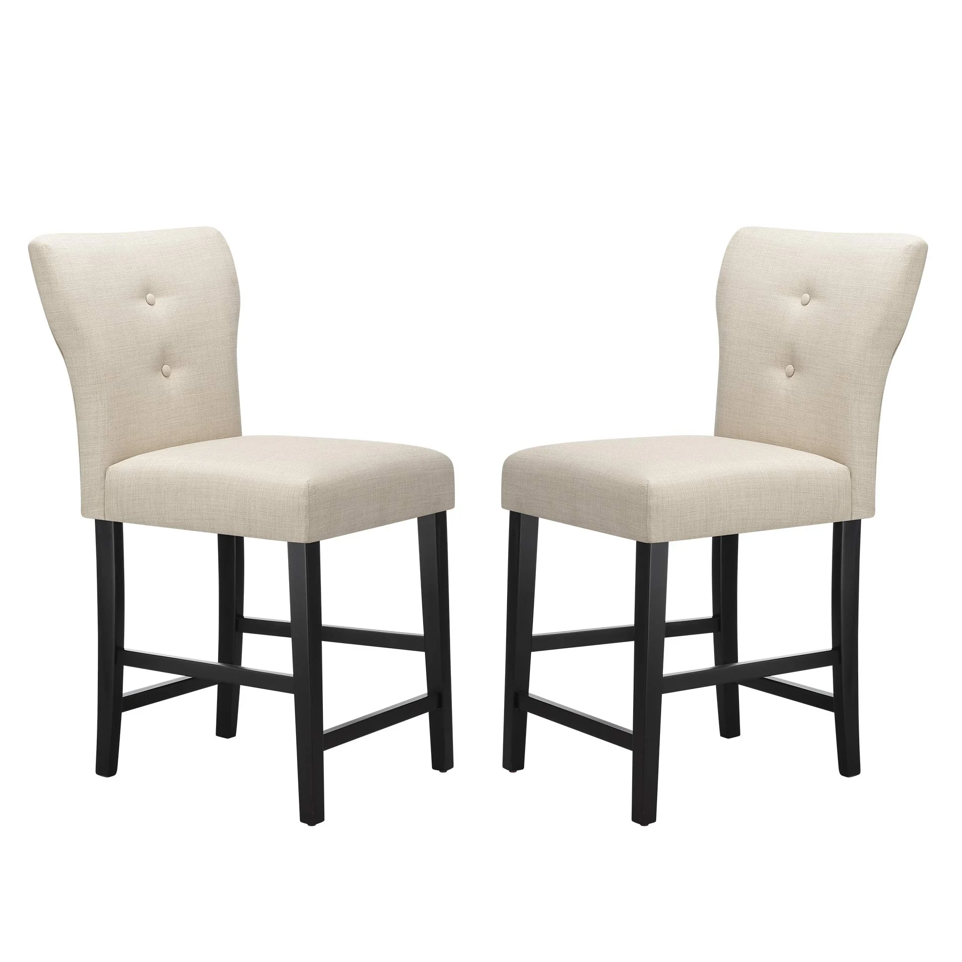 Modern Beige Upholstered Counter Stool with Tufted Back — Set of 2