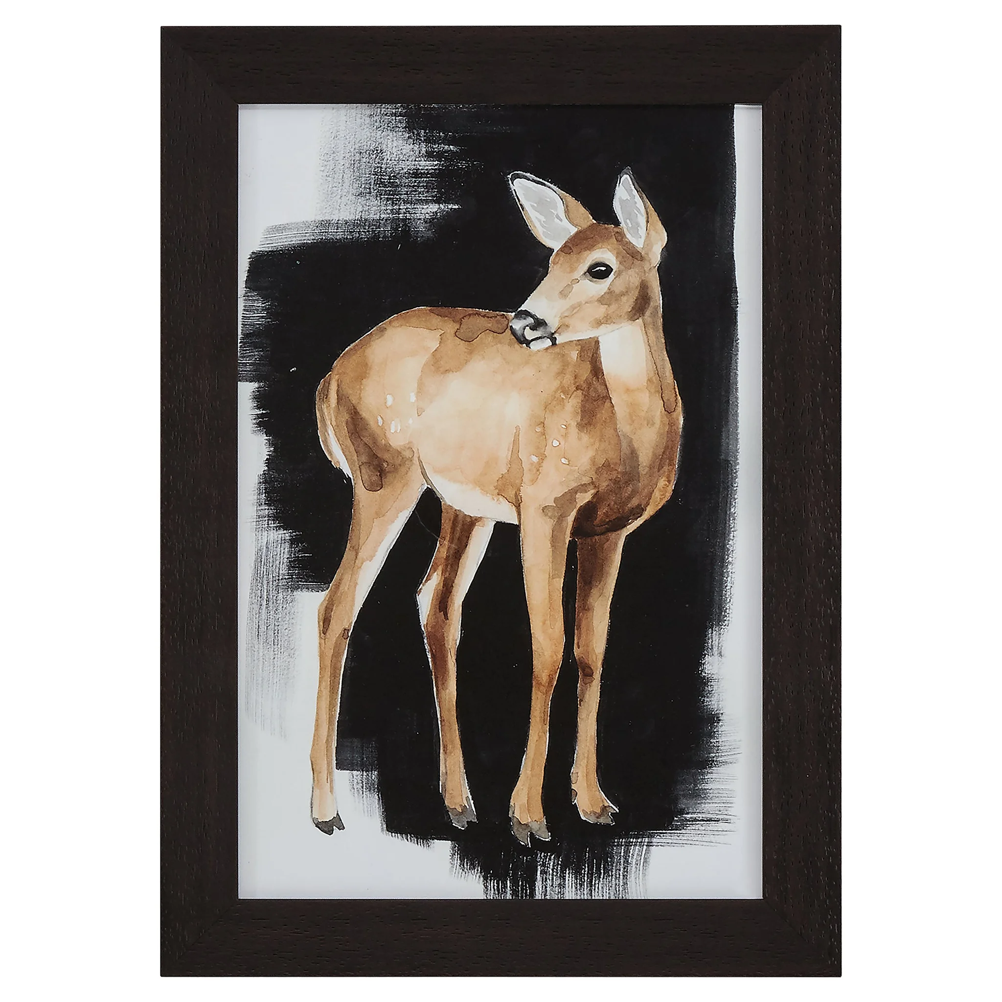 Framed Deer at Night Watercolor Wall Art Print