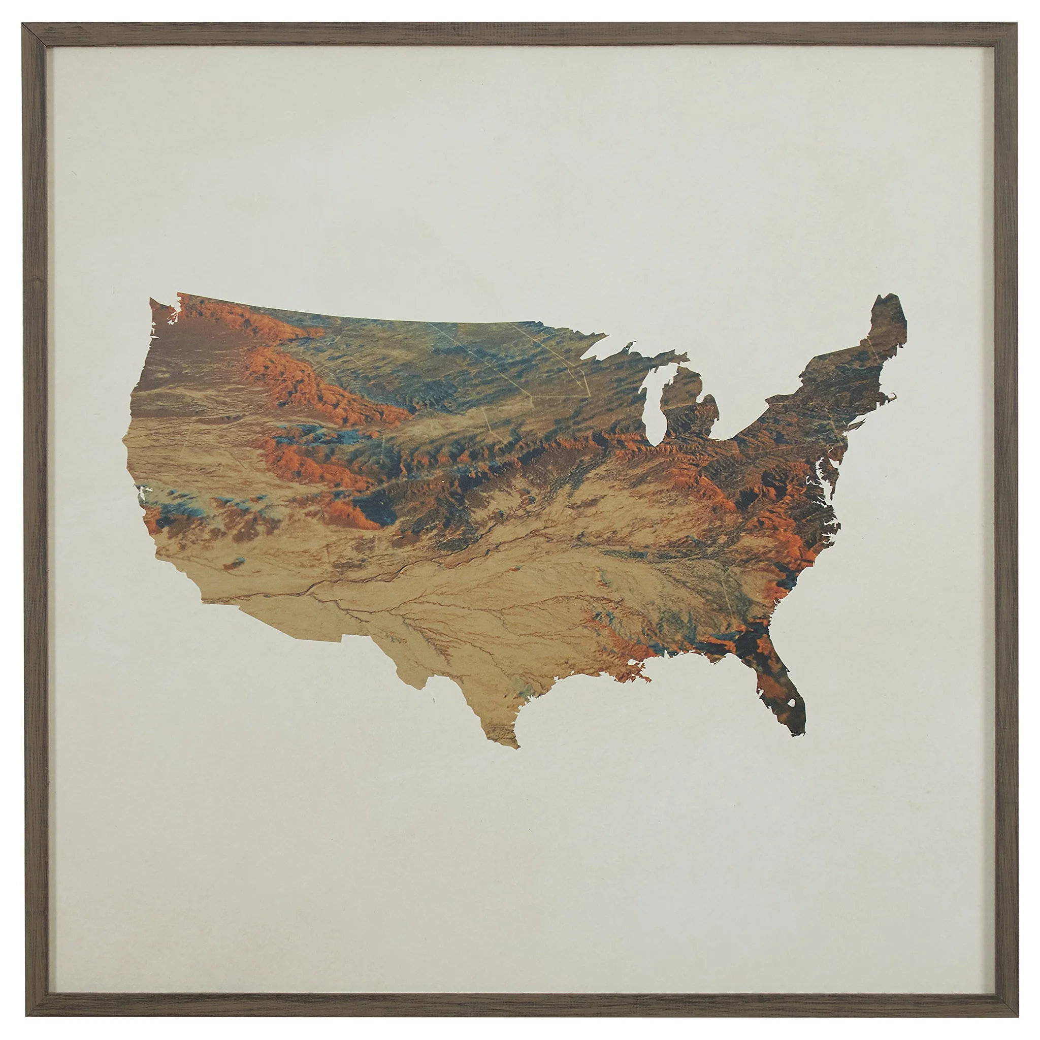 USA Topographic Map Wall Art in Grey Wood Frame