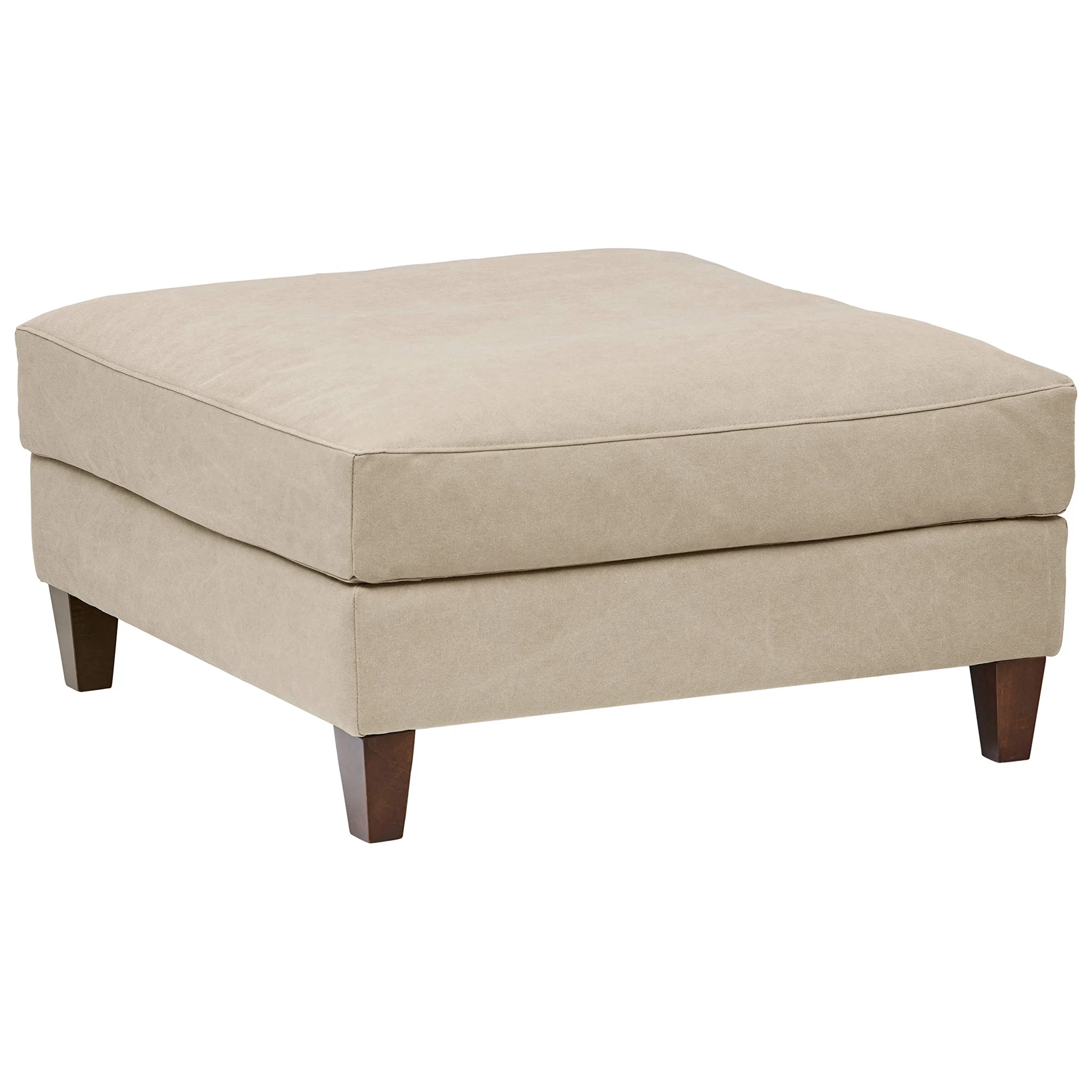 Modern Square Ottoman with Linen Upholstery and Wooden Legs