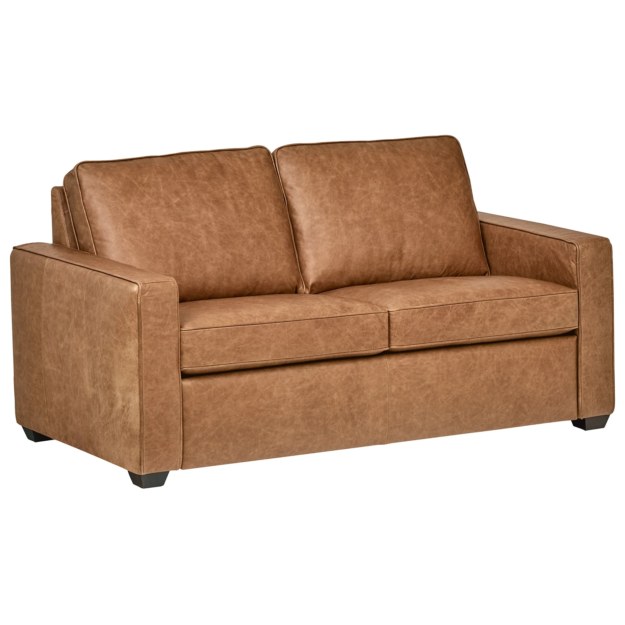 Contemporary Top-Grain Leather Loveseat Sofa – Cognac Brown
