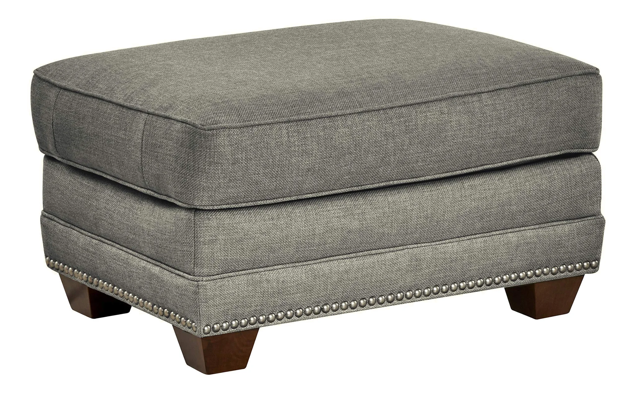 Upholstered Ottoman with Nailhead Trim – Midnight Gray Fabric