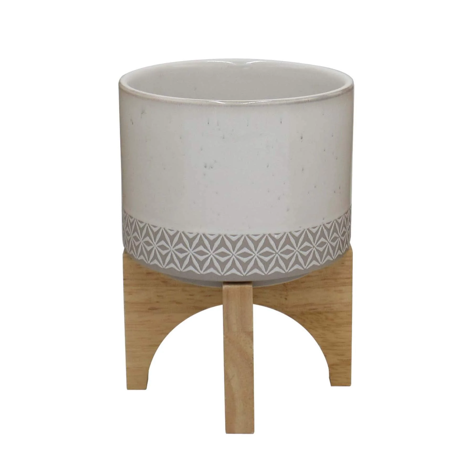 Mid-Century Ceramic Planter with Wood Stand