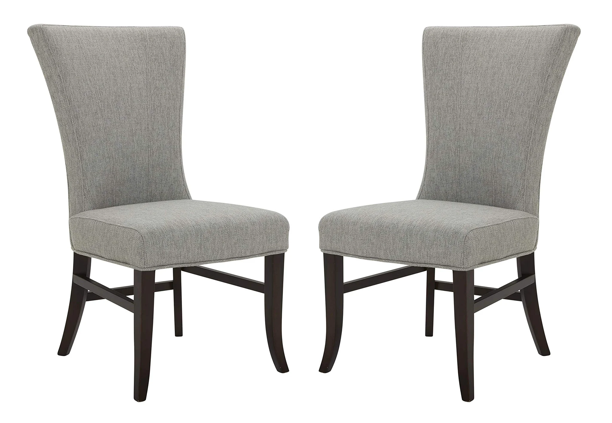 Classic Upholstered High-Back Dining Chair Set – Light Gray Fabric & Espresso Wood Legs
