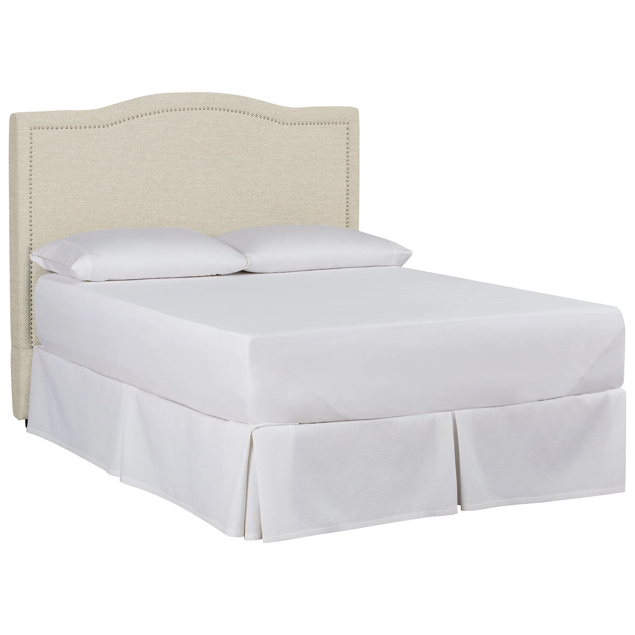 Upholstered King Headboard with Nailhead Trim and Bed Skirt