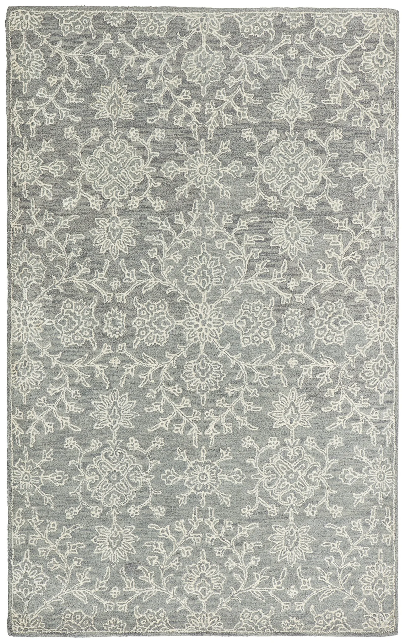 Grey Floral Tufted Area Rug 5x8