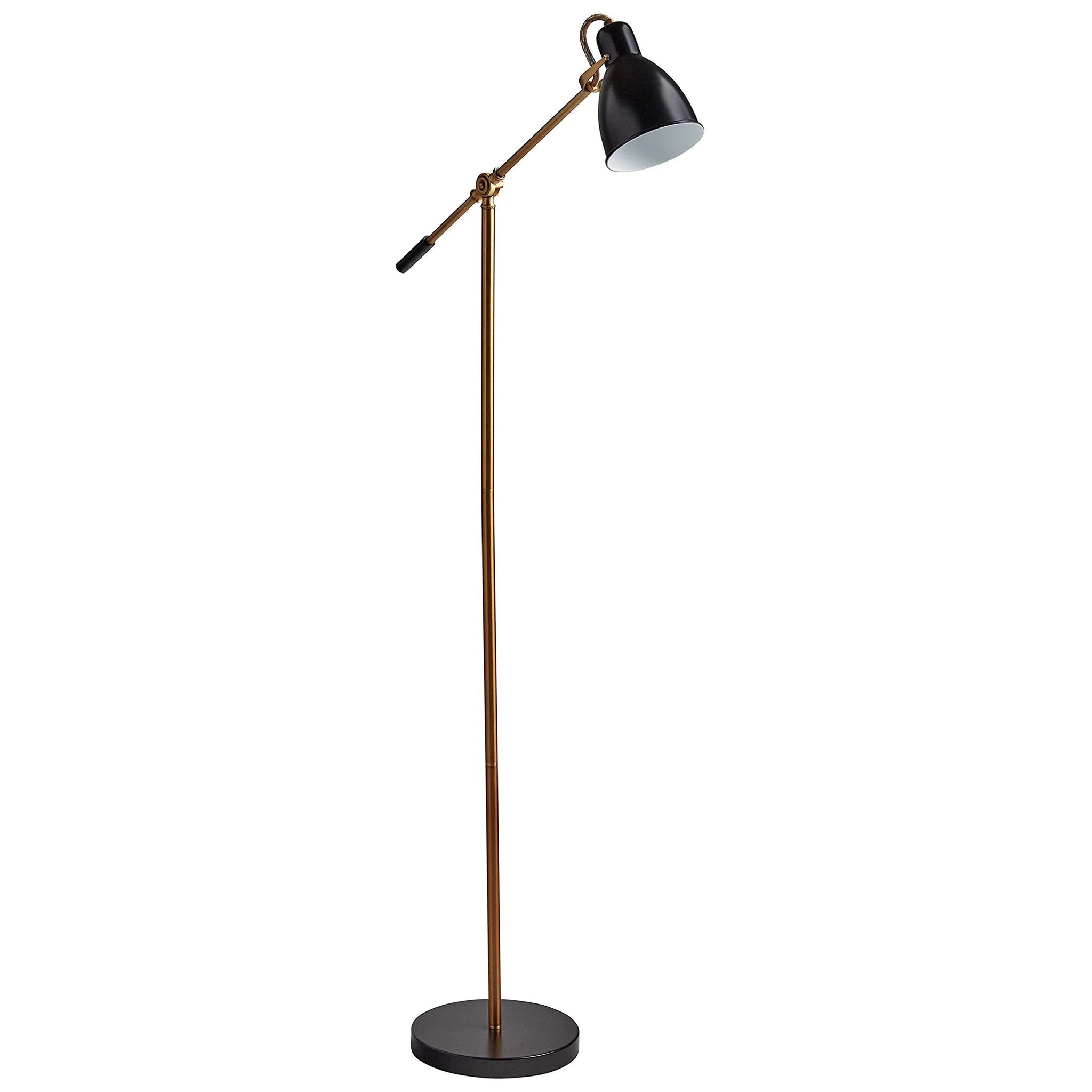 Mid-Century Modern Adjustable Task Floor Lamp – Black Shade & Brass Arm