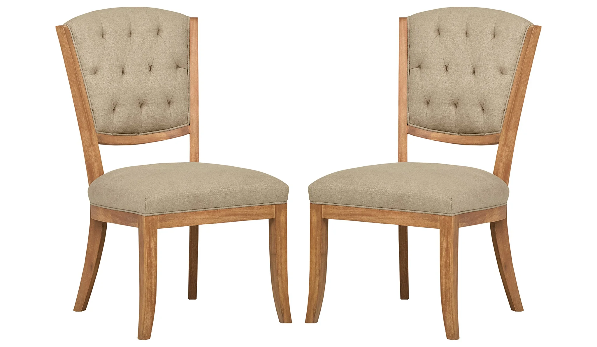 Mid-Century Tufted Dining Chair Set – Oak Wood Frame & Hemp Beige Fabric