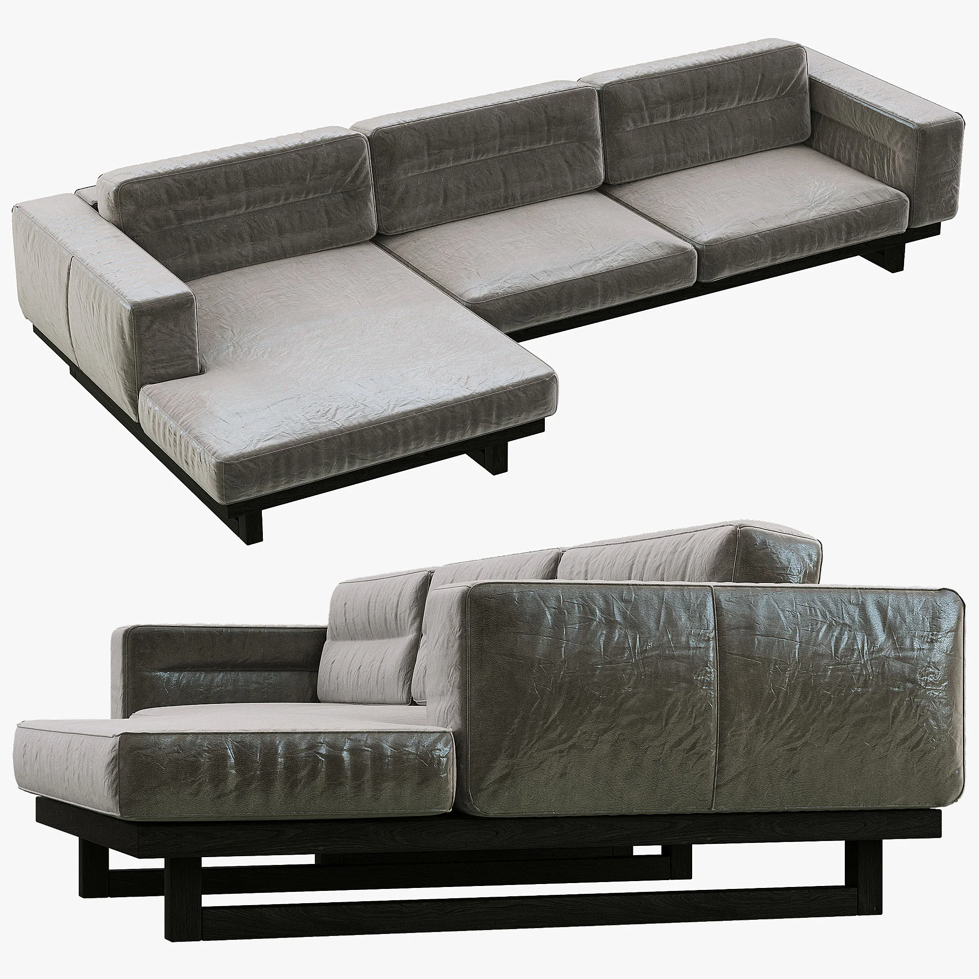 Restoration Hadware Durrell Leather Left Arm Chaise Sectional, 3D model preview 9