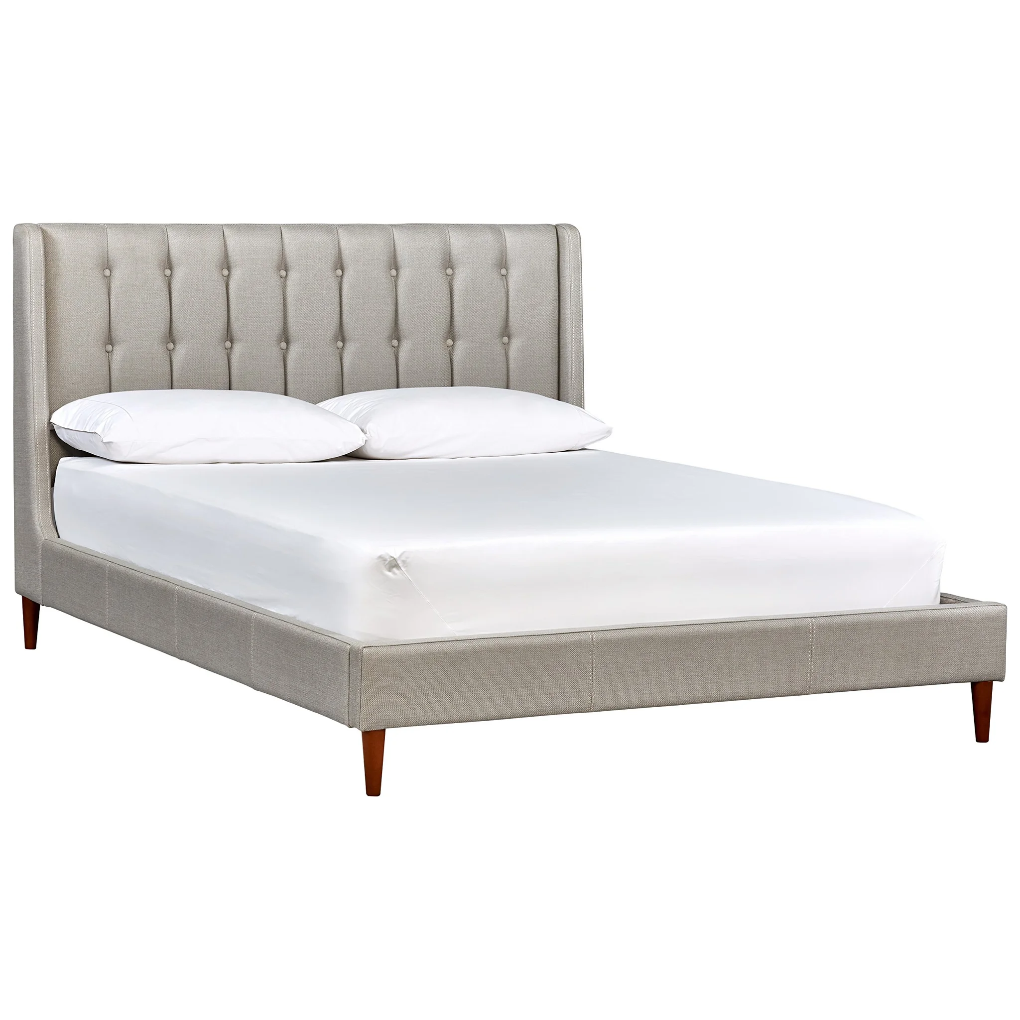 Mid-Century Upholstered Queen Bed with Tufted Headboard