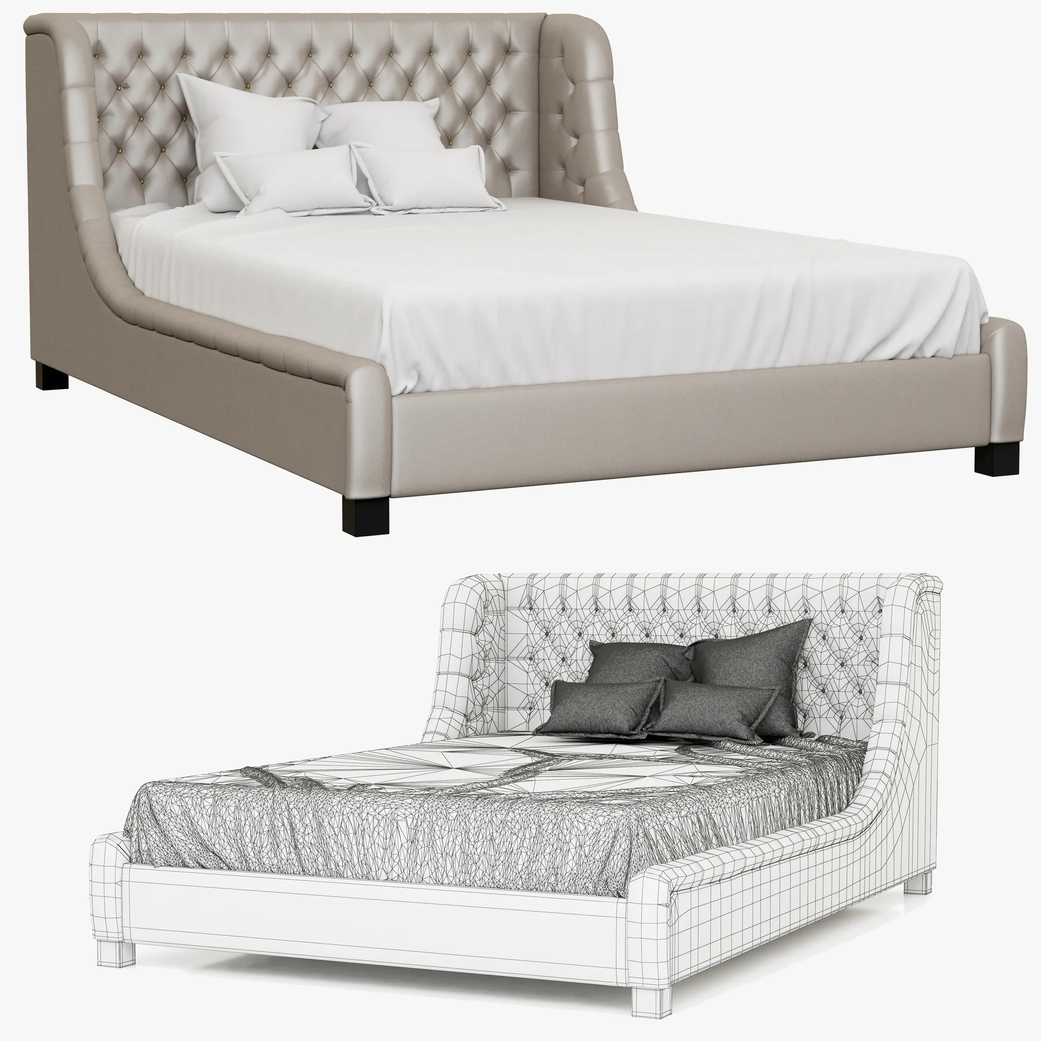 Restoration Hardware Devyn Tufted Upholstered Wing Bed — 3D model preview 9
