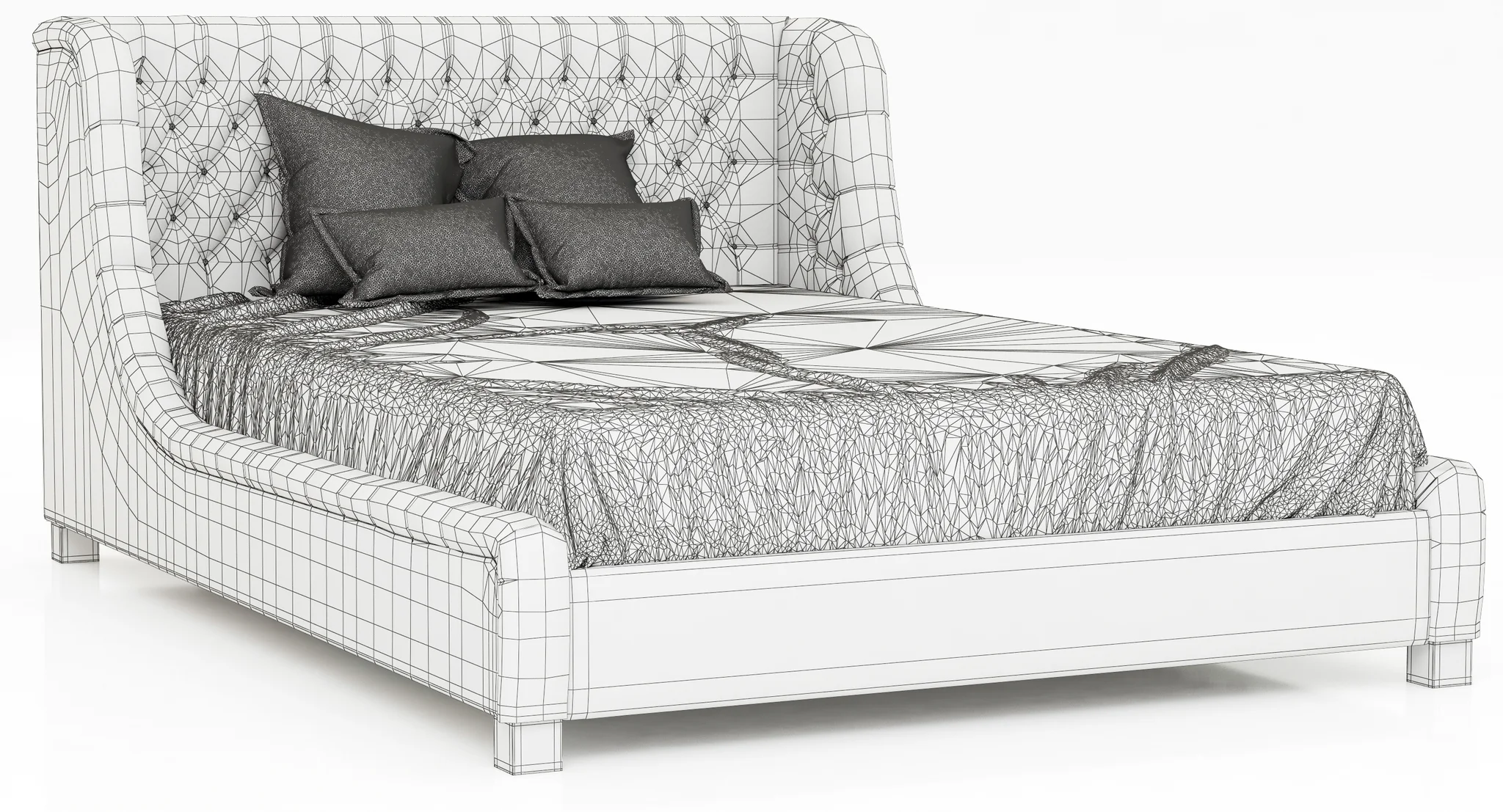 Restoration Hardware Devyn Tufted Upholstered Wing Bed — 3D model preview 11